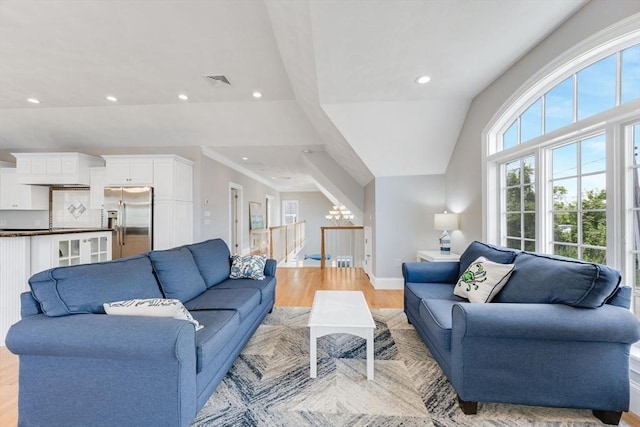 306 Millway, Barnstable, MA 02630 - living room featuring a chandelier, light wood-style flooring, baseboards, and recessed lighting