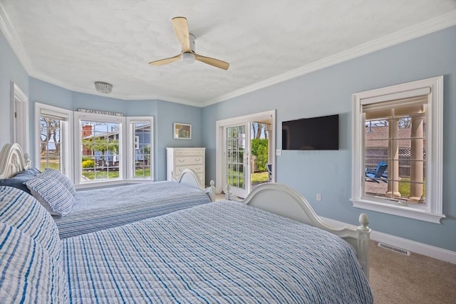 306 Millway, Barnstable, MA 02630 - bedroom with baseboards, carpet, a ceiling fan, and crown molding