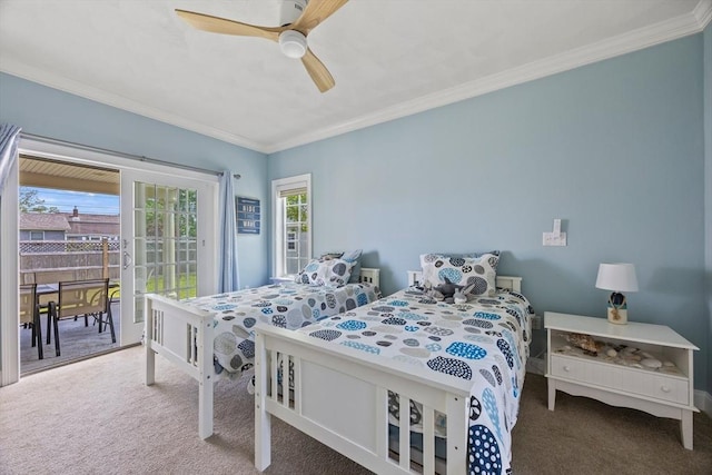 306 Millway, Barnstable, MA 02630 - carpeted bedroom with access to outside, crown molding, and a ceiling fan