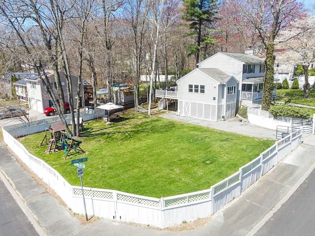 view of yard with a fenced front yard