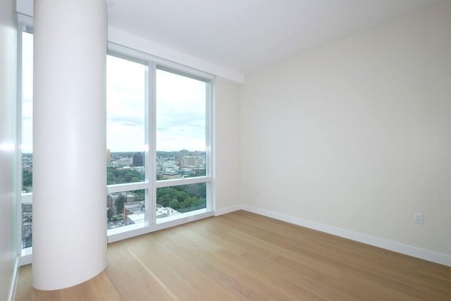 empty room with light hardwood / wood-style flooring and floor to ceiling windows