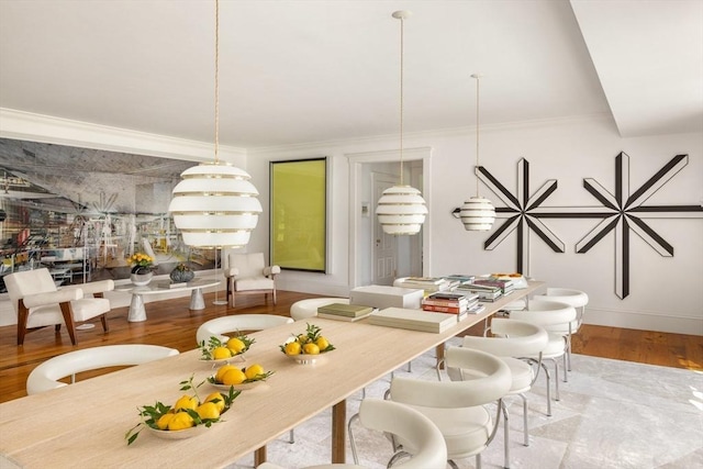 41 Cobbs Hill Rd, Chilmark, MA 02535 - dining area featuring crown molding and wood finished floors