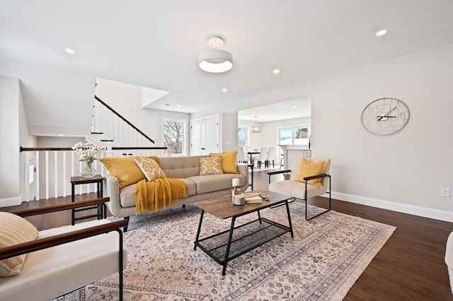 living room with hardwood / wood-style flooring