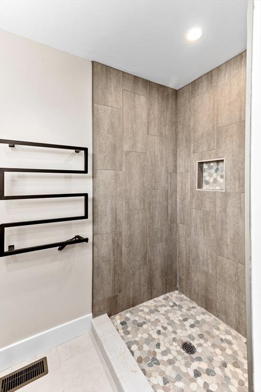 41 Kent St, Brockton, MA 02302 - full bathroom with tiled shower, tile patterned floors, and recessed lighting