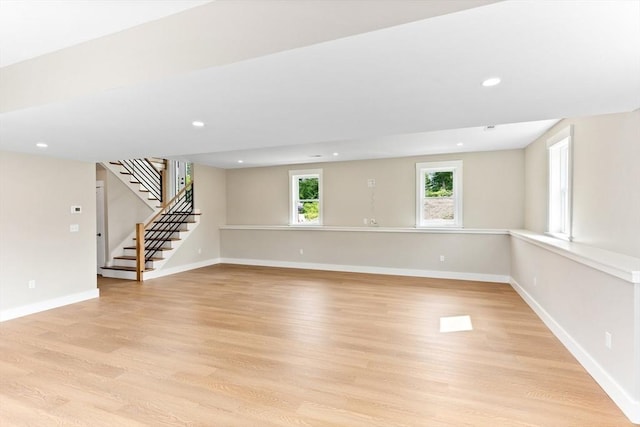 41 Kent St, Brockton, MA 02302 - empty room with light wood finished floors, stairs, and recessed lighting
