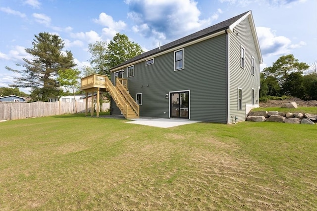 41 Kent St, Brockton, MA 02302 - rear view of house with stairs, a patio, and a wooden deck
