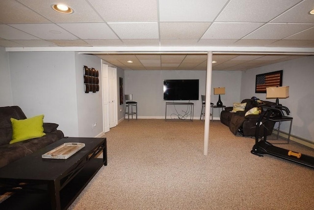 1559 Bay St Unit 53, Taunton, MA 02780 - finished below grade area with carpet flooring, a paneled ceiling, baseboards, and recessed lighting