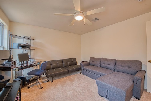 227 Village St, Millis, MA 02054 - living area featuring carpet, visible vents, and a ceiling fan