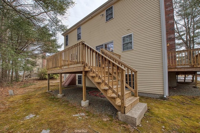 227 Village St, Millis, MA 02054 - rear view of property with stairs and a wooden deck