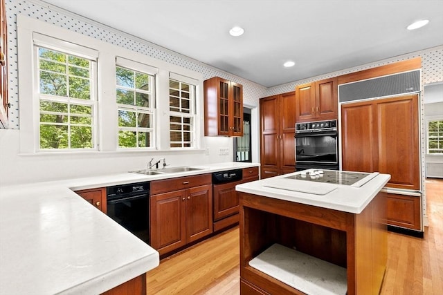25 Hundreds Cir, Wellesley, MA 02481 - kitchen with open shelves, a sink, light wood-style floors, light countertops, and recessed lighting