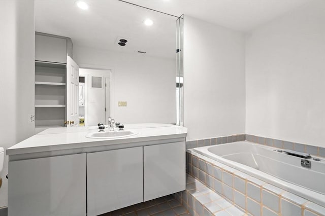 227 Summit Unit W207, Brookline, MA 02446 - full bathroom featuring a bath, vanity, tile patterned floors, and recessed lighting