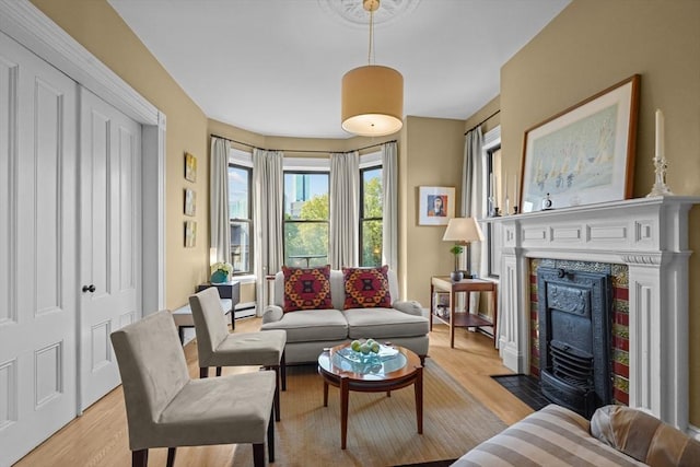 258 Shawmut Ave Unit 8, Boston, MA 02118 - living area with light wood-style floors, a fireplace with flush hearth, and a baseboard radiator