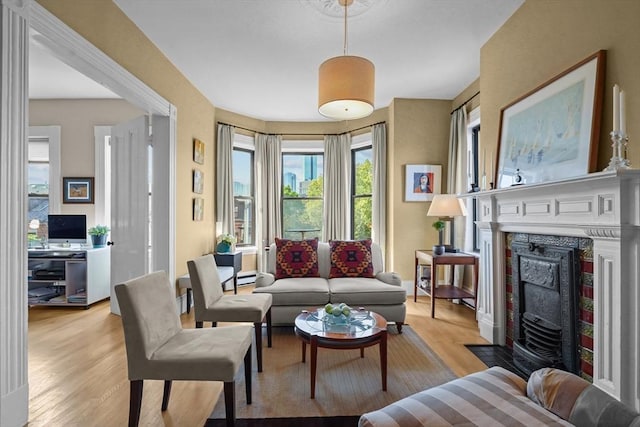 258 Shawmut Ave Unit 8, Boston, MA 02118 - living area with light wood-style flooring, a fireplace with flush hearth, a baseboard radiator, and baseboards
