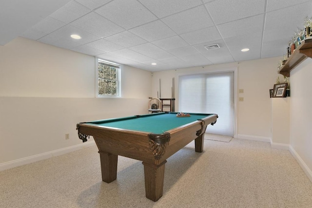 playroom featuring baseboards, visible vents, and light colored carpet