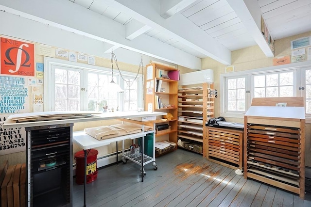 interior space featuring beamed ceiling and wood-type flooring