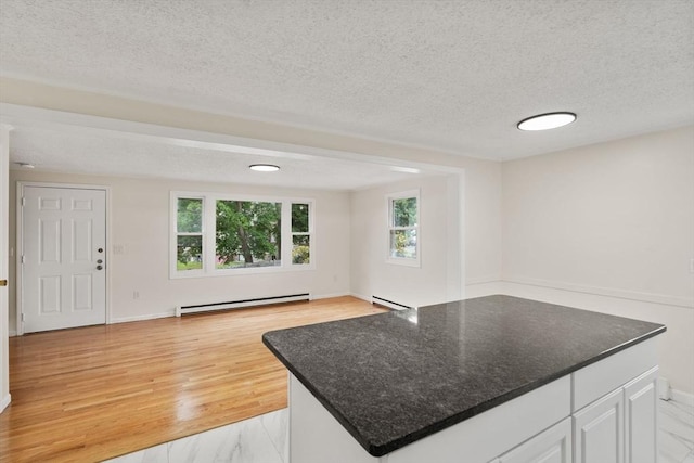 212 Fountain St Unit A, Framingham, MA 01702 - unfurnished living room with a baseboard heating unit, a textured ceiling, and light wood finished floors