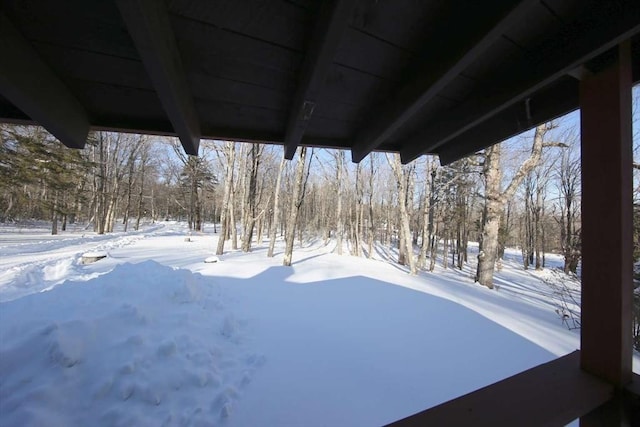 view of yard layered in snow