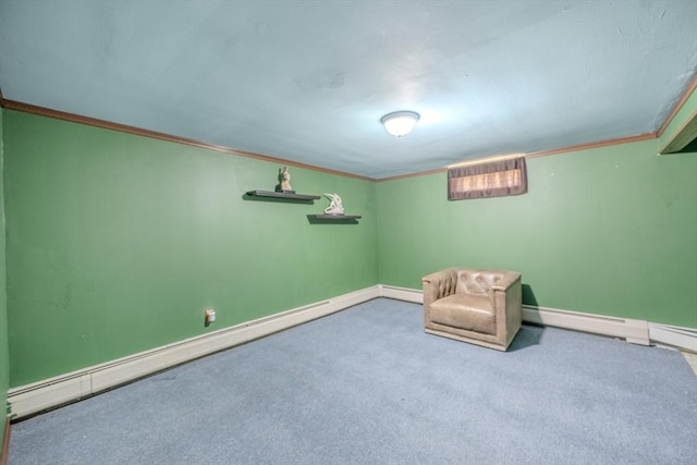 71 Webber Rd, Brookfield, MA 01506 - unfurnished room with a baseboard radiator, ornamental molding, and carpet