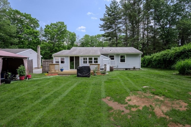 71 Webber Rd, Brookfield, MA 01506 - back of house featuring a wooden deck, a yard, and view of scattered trees