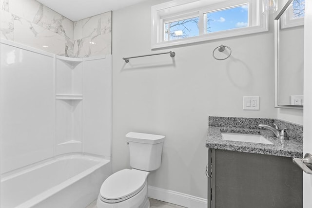 full bathroom featuring toilet, vanity, and shower / washtub combination