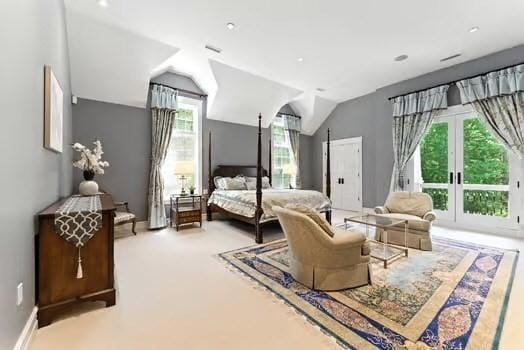56 Cart Path Rd, Weston, MA 02493 - bedroom with access to outside, vaulted ceiling, multiple windows, and french doors