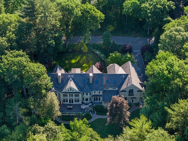56 Cart Path Rd, Weston, MA 02493 - aerial view of property and surrounding area featuring a heavily wooded area