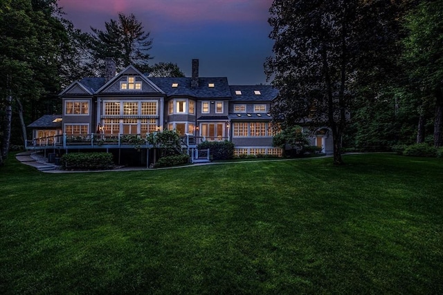 56 Cart Path Rd, Weston, MA 02493 - back of property with a chimney and a lawn