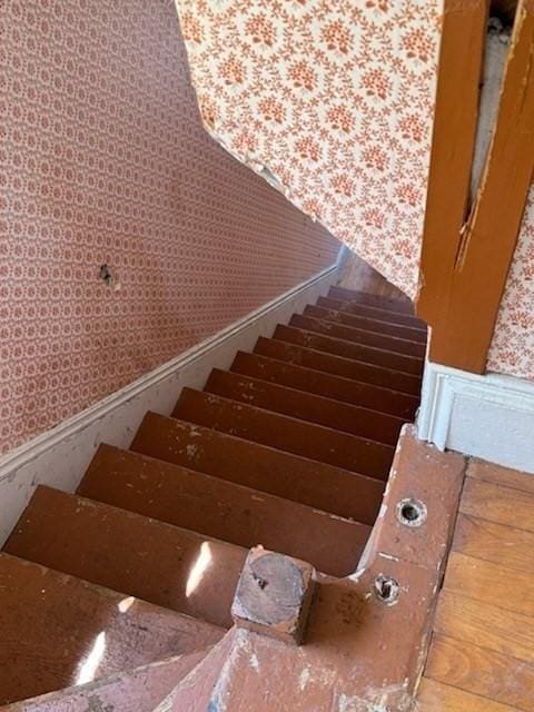 99 Beacon St, Boston, MA 02136 - stairs featuring wainscoting and wallpapered walls