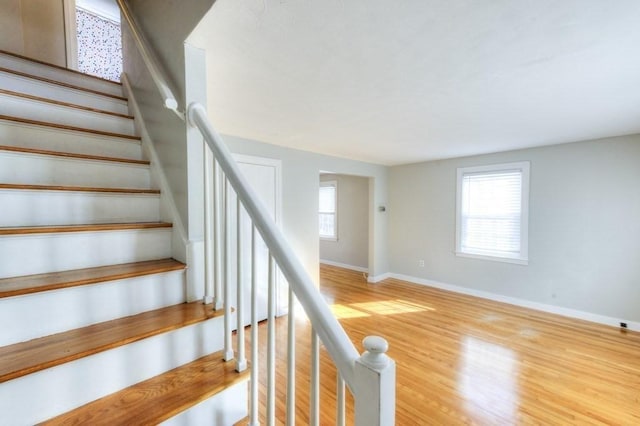 staircase with wood-type flooring