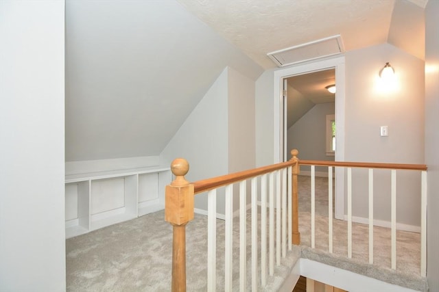 16 W St, Natick, MA 01760 - staircase with carpet, lofted ceiling, and attic access