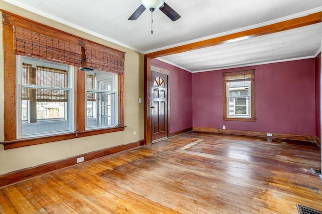 101 Euclid St, Gardner, MA 01440 - unfurnished room featuring ornamental molding, ceiling fan, hardwood / wood-style flooring, and baseboards