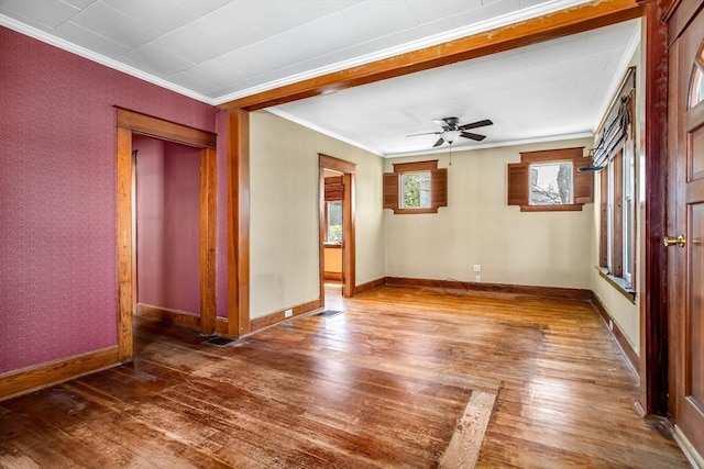 101 Euclid St, Gardner, MA 01440 - spare room with ornamental molding, hardwood / wood-style floors, baseboards, and ceiling fan