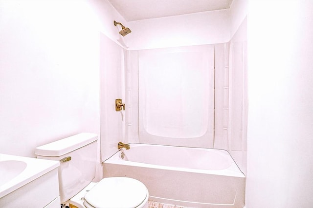 full bath with shower / washtub combination, toilet, and vanity