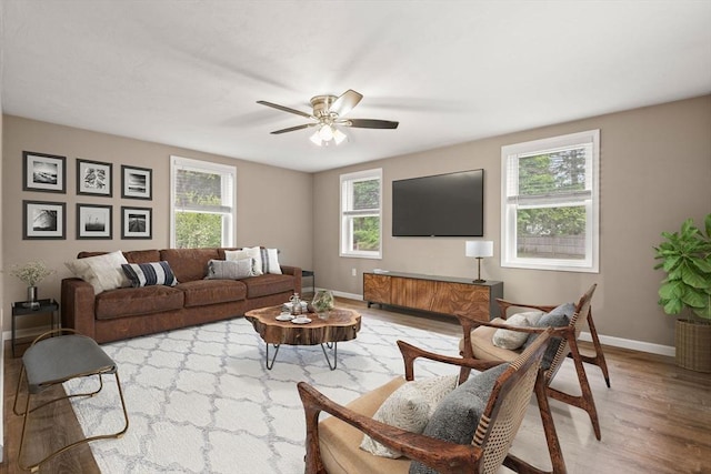 464 Ralph Talbot St, Weymouth, MA 02190 - living room with baseboards, wood finished floors, and ceiling fan