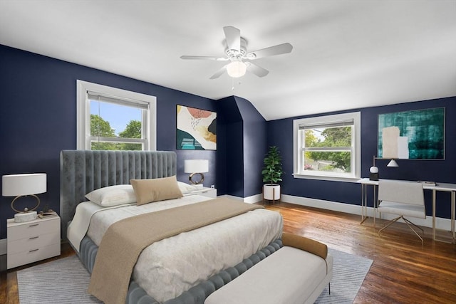 464 Ralph Talbot St, Weymouth, MA 02190 - bedroom with multiple windows, vaulted ceiling, wood finished floors, ceiling fan, and baseboards