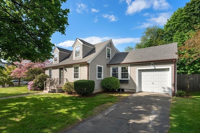 106 Nevada St, Newton, MA 02460 - cape cod-style house featuring a garage, asphalt driveway, and a shingled roof