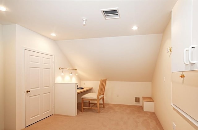 17 Stonepost Rd, Pelham, NH 03076 - home office with light carpet, lofted ceiling, and recessed lighting