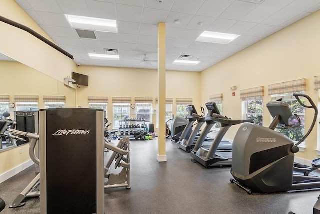 4 Harvest Dr Unit 225, North Andover, MA 01845 - exercise room featuring ceiling fan and a paneled ceiling