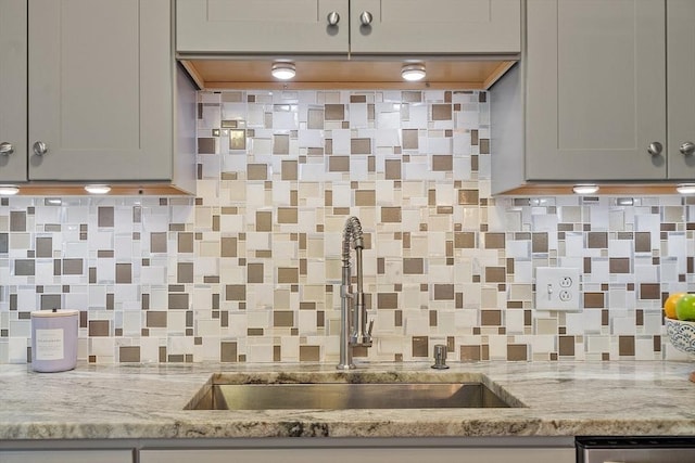 4 Harvest Dr Unit 225, North Andover, MA 01845 - kitchen with dishwashing machine, tasteful backsplash, and gray cabinetry