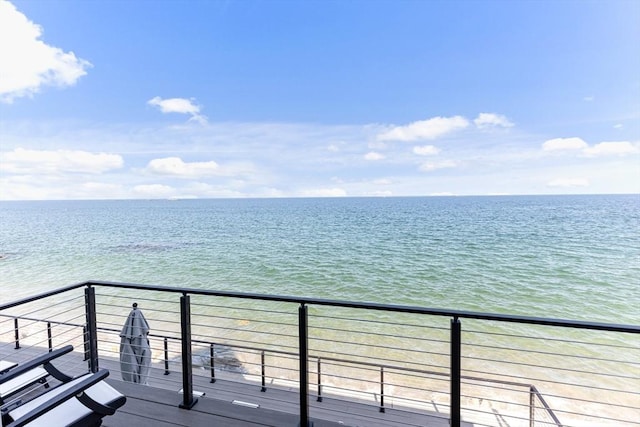 exterior space with a water view