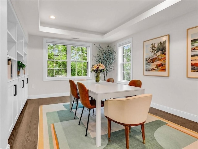 72-74 Grafton St Unit 2, Arlington, MA 02474 - dining room with dark wood finished floors, a raised ceiling, baseboards, and recessed lighting