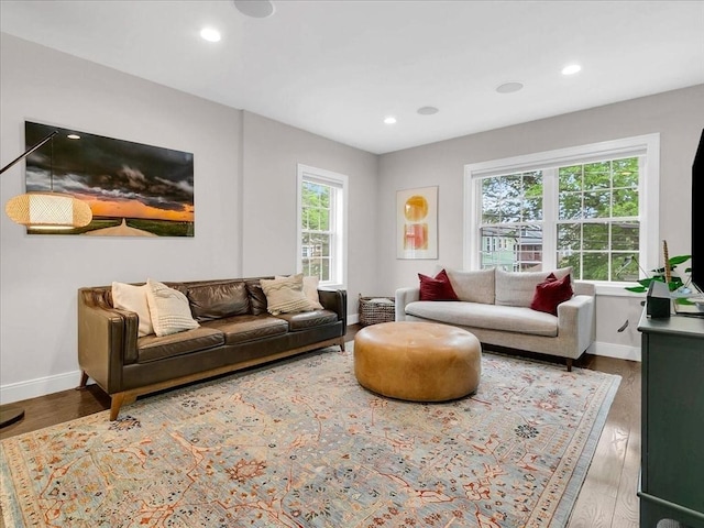 72-74 Grafton St Unit 2, Arlington, MA 02474 - living area with wood finished floors, baseboards, and recessed lighting