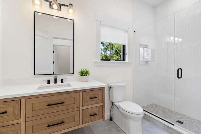 7 Fulton Rd, Lexington, MA 02420 - full bathroom with vanity, tile patterned floors, a stall shower, and toilet