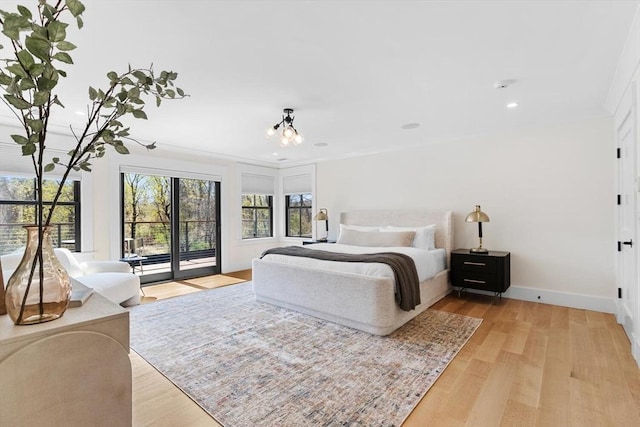 7 Fulton Rd, Lexington, MA 02420 - bedroom with access to outside, recessed lighting, light wood-style flooring, and a notable chandelier
