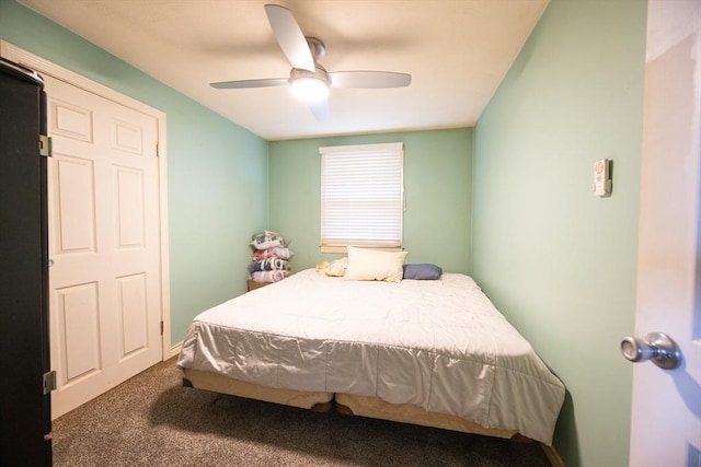bedroom with carpet floors and a ceiling fan