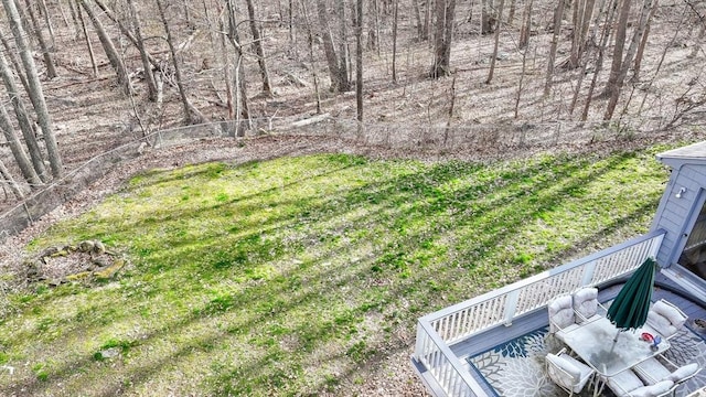 view of yard with fence and a wooden deck