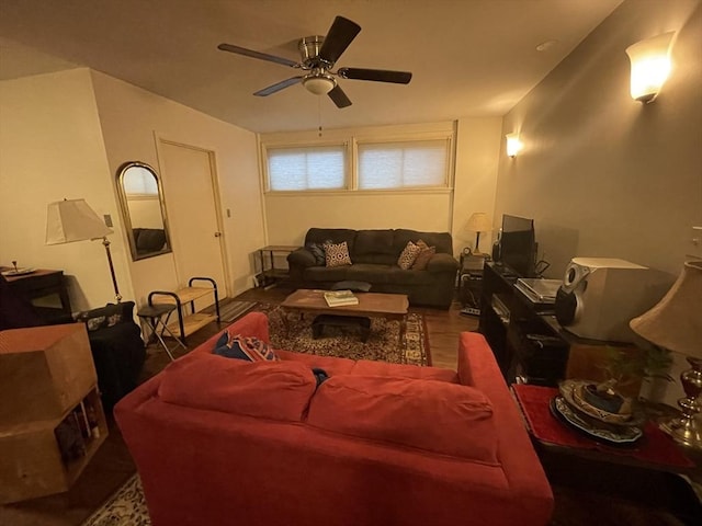 living room with ceiling fan