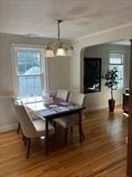 dining space with hardwood / wood-style floors