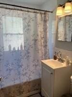 bathroom featuring vanity and walk in shower