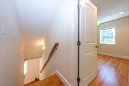 stairway with wood-type flooring